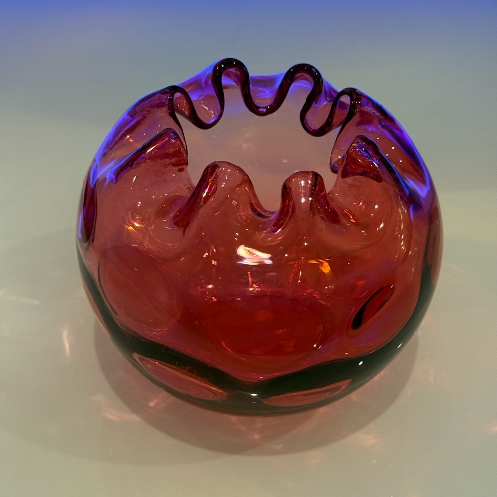 Vintage Fenton thumbprint cranberry red rose glass bowl or best offer